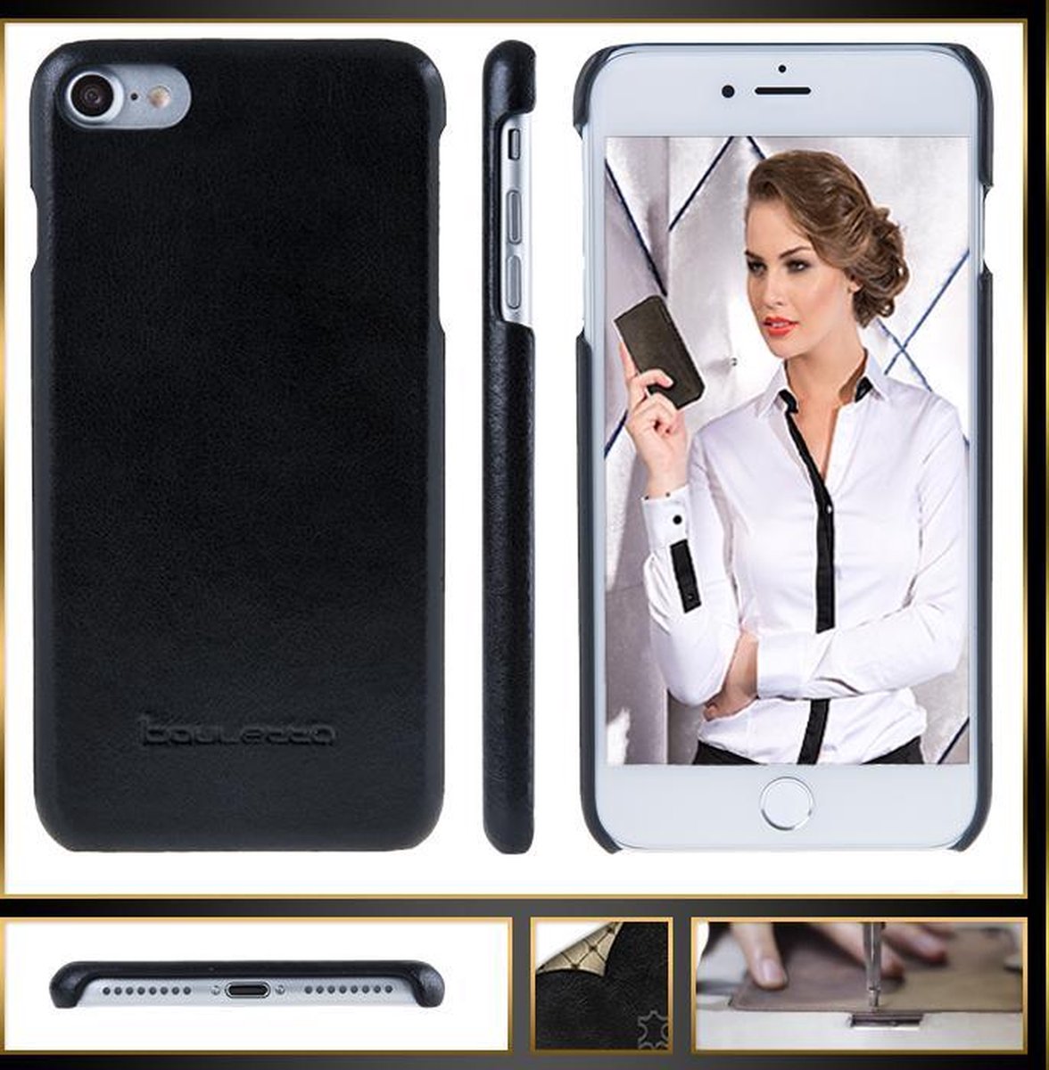Bouletta geschikt voor iPhone 7/8 & SE (2020/2022) leren BackCase hoesje - Rustic Black