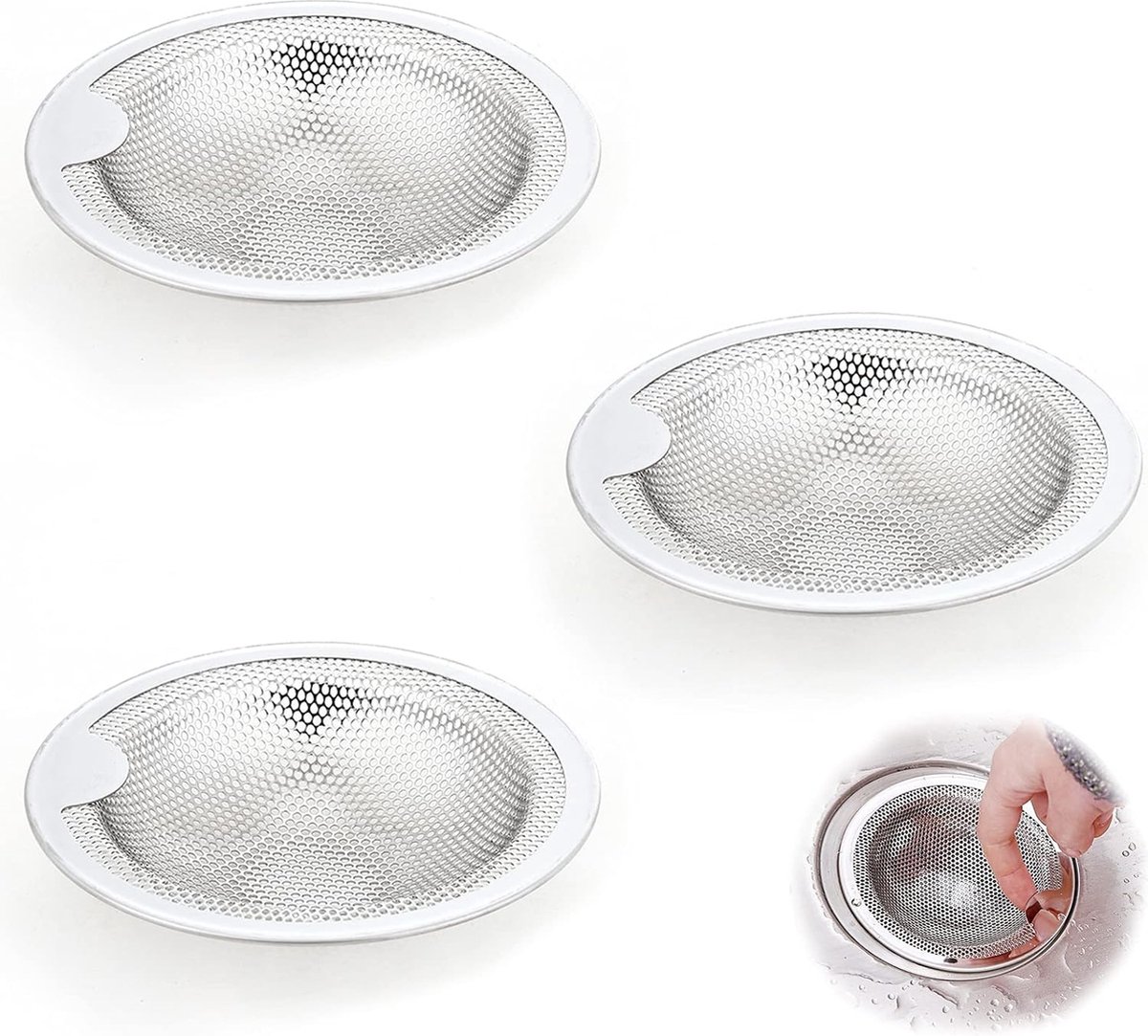 Afvoerzeef van roestvrij staal keuken gootsteen zeef afvoerzeef afvoer spoelbak filter douche haarzeef badkuip haarvanger uitloop filter afvoerzeef gootsteen voor keuken 3 stuks