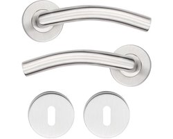 1 Set Stainless Steel Matt Brushed Door Handle Set Door Fitting for Room Doors with Keyhole (Standard Hole) Fitting