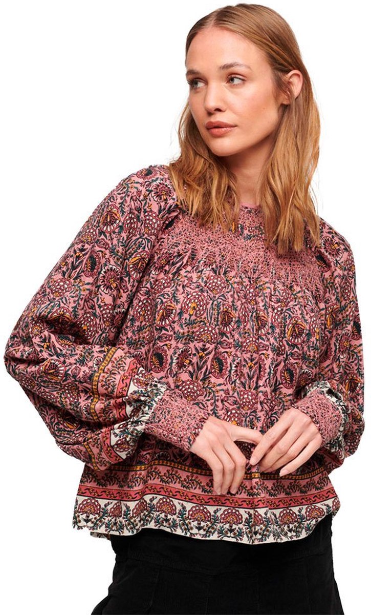 Superdry Geweven top met smokwerk en print Dames Tops French Floral Peach