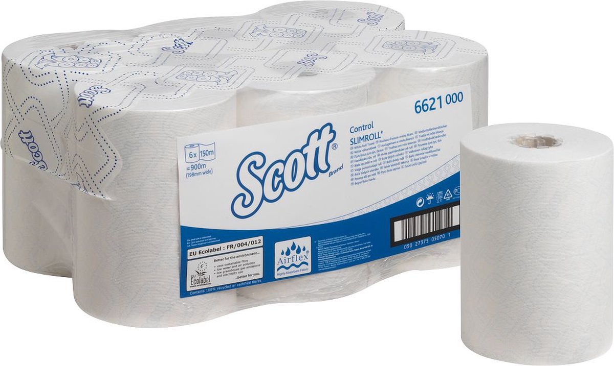 Kimberly Clark rollen handdoekpapier Scott Control Slimroll, 1-laags, lengte 150 m, 6 stuks