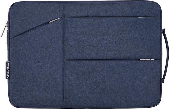 Laptophoes 15.6 Inch XV - Laptop Sleeve met Extra Vakken - Donkerblauw - Canvas Artisan