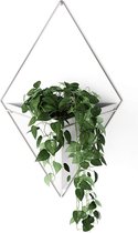 Wandvaas & geometrische decoratie - plantenbak voor kamerplanten, vetplanten, luchtplanten, cactussen, kunstplanten en meer, wit/nikkel, groot