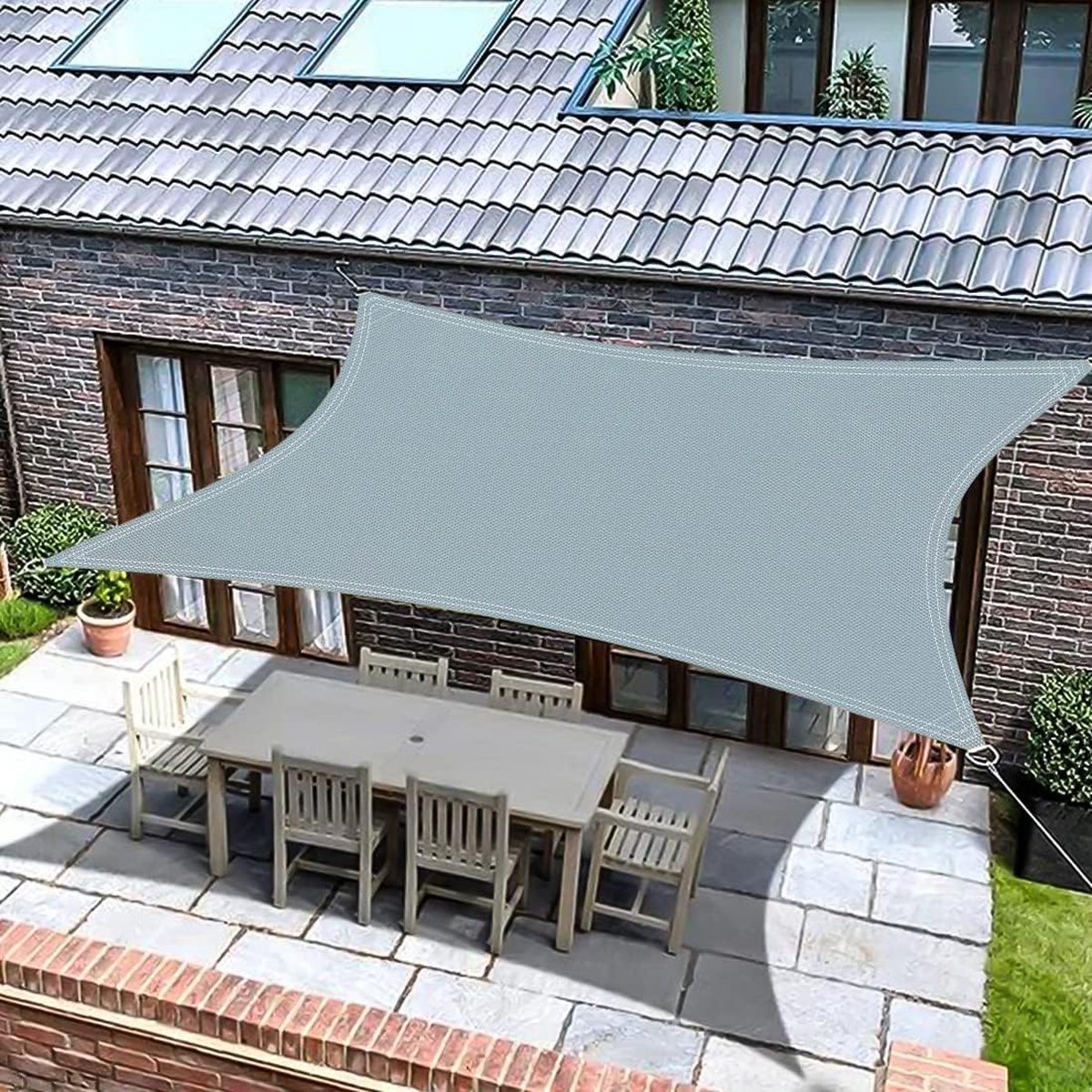 Zonnezeil, 3 x 4 m, rechthoekig, waterdicht, zonwering, 210D PES UV-bescherming met 4 bevestigingskoorden, voor tuin, balkon en terras, grijs
