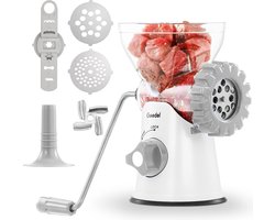 Handmatige vleesmolen, roestvrij staal, voor gehakt, gebakpers voor gebak, churros-maker, meatmolen, handmatige worstvulmachine voor gehakt, worst, spuitgebak (wit)