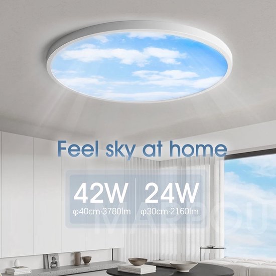 Plafonnier Smart Sky LED - Sky Face - Utilisable avec App - Dimmable - Chambre - Salon - Cuisine - Salle à manger - Salle de bain - Motif Ciel - 30cm 24W