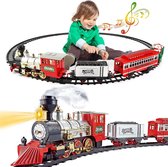 Speelgoedspoorwegset voor kinderen met koplamp, rookeffect, 4-wagenwagens en rails met kerstthema Classic treinset, leuke accessoire voor kinderen en kerstdecoratie