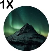 BWK Luxe Ronde Placemat - Berg met Aurora - Noorder Licht - Set van 1 Placemats - 50x50 cm - 2 mm dik Vinyl - Anti Slip - Afneembaar
