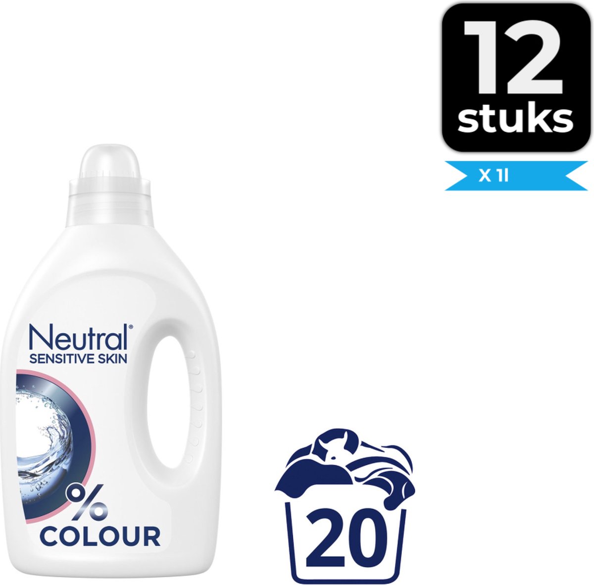 Neutral Vloeibaar Wasmiddel Kleur 1 liter - Voordeelverpakking 12 stuks