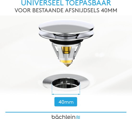 Bächlein Universele Pop-up Wastafelstop - Afvoerzeef in Chroom voor Wastafels - 40mm Afvoer Aflaatklepstop met Haarzeef - Bächlein