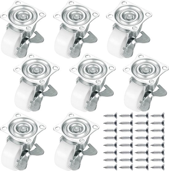 SupRovare Meubelwielen met rem, set van 4 50 mm wielen, zware belasting, L-vormige heavy duty wielen, stille wielen voor meubels, zwenkwielen met rem, meubelwielen