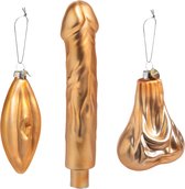 Santly gouden kerstornament set - Kerstballen - Kerstversiering - Kerstboom versiering - Kersthanger - Vagina - Ballen - Piemel piek - Glas