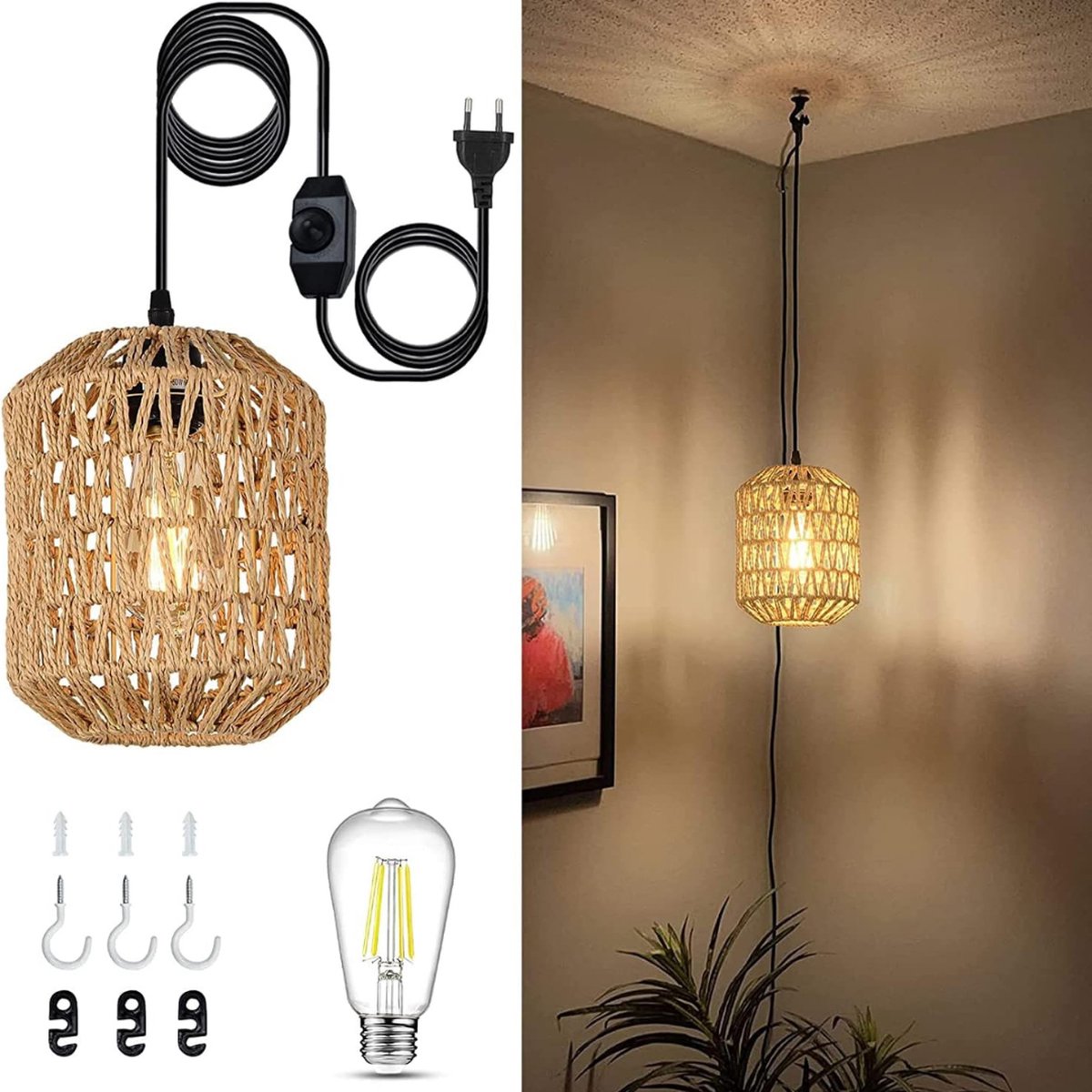 Industriële retro hanglamp met henneptouw voor woonkamer en restaurant
