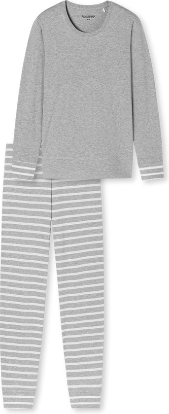 Schiesser Pyjama lang Dames Pyjamaset - zilvergrijs gemêleerd - Maat XXL