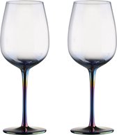 Artland set van 2 handgemaakte wijnglazen Mirage met gekleurde voet 23 cm