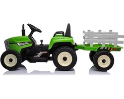Jo-Jo Products 4U - Elektrische Tractor Voor Kinderen - Berijdbaar Auto Voor Kinderen - Accu Auto Voor Kinderen - Buiten Auto Voor Kinderen - Elektrische Speelgoed Auto - Tractor Speelgoed - Tractor Met Aanhanger -Groen