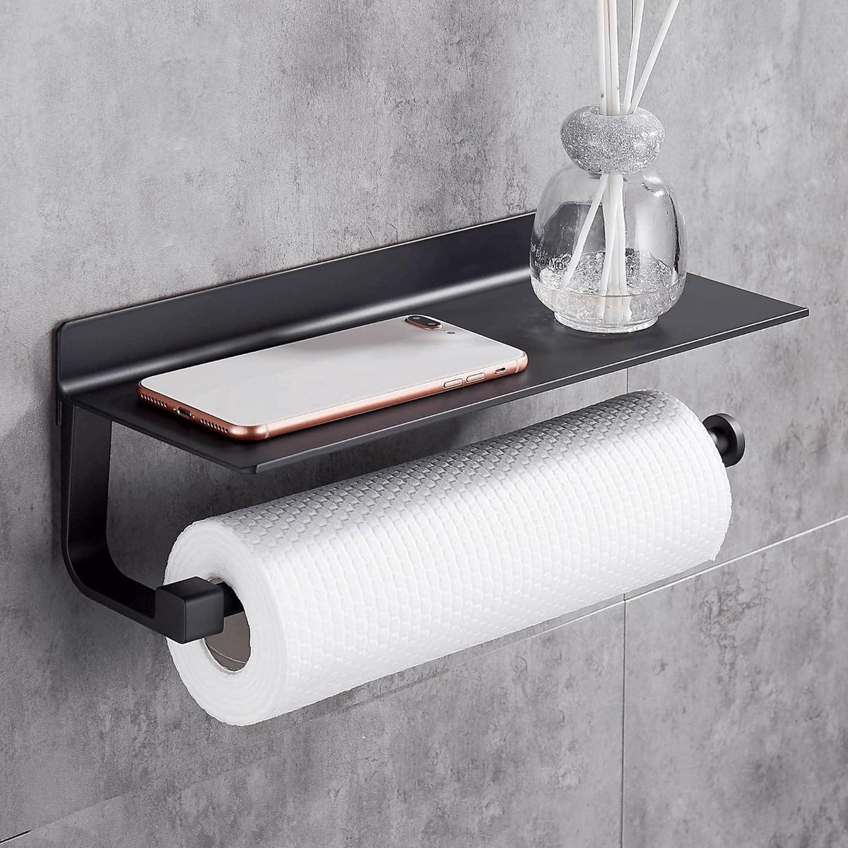 Keukenrolhouder zwart rolhouder wandrolhouder voor keukencrêpe zonder boren aluminium matte afwerking papierrolhouder keukenrolhouder zwart