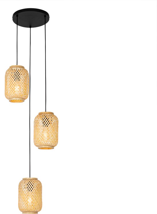 QAZQA yvonne - Oosterse Hanglamp - 3 lichts - Ø 41 cm - Naturel - Woonkamer | Slaapkamer | Keuken