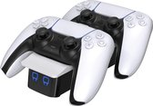 Equivera Geschikt voor Playstation 5 Oplaadstation - Voor 2 controllers - Snellader - Met LED indicatoren - Oplader Controller PS5 - Geschikt voor PS5 Accessoires - Controller PS5 - Geschikt voor Playstation 5 - Oplaadstation Geschikt voor PS5 - Wit
