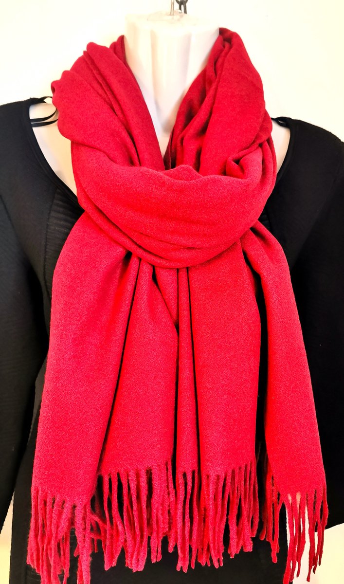 Sjaal – Pashmina - kerstrood - wintersjaal - Warm - Zacht - Unisex - 180X70cm - gratis sjaal ring van twv € 7.99