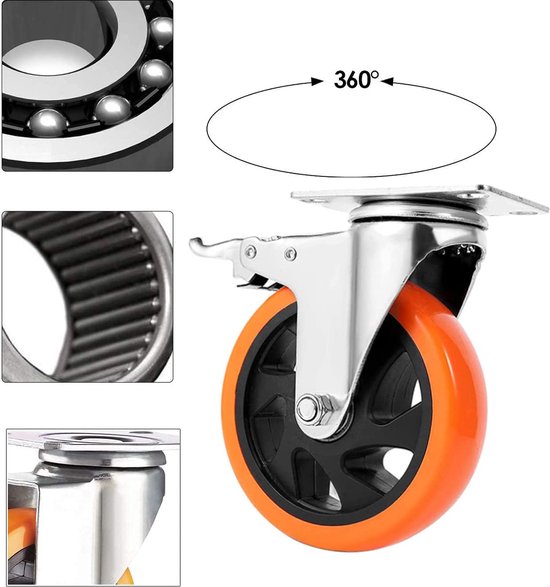 RRIUTO Meubelrol met Rem, 125mm Zwenkwielen met M12 Achtergat