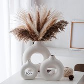 witte donut keramische vaas voor modern interieur, ronde matte vazen ​​voor pampasgras, neutrale Boho Scandinavische minimalistische stijl bloemenvazen ​​(groot)