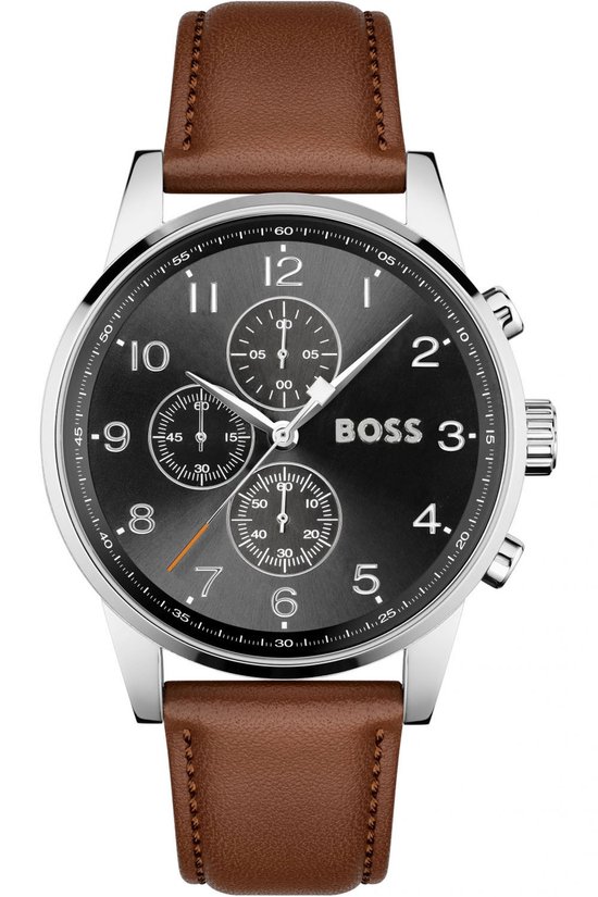 Hugo Boss Navigator 1513812 Horloge - Leer - Bruin - Ø 44 mm | bol