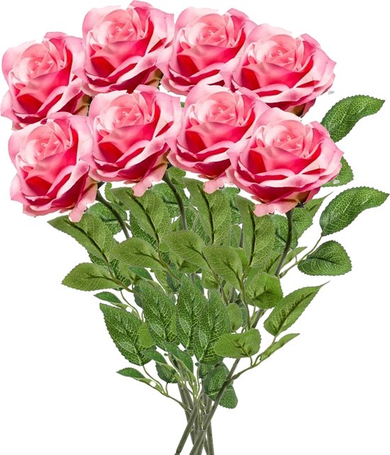 Topart Kunstbloem roos de luxe - roze - 30 cm - kunststof steel Topart Kunstbloem roos de luxe - roze - 30 cm - kunststof steel