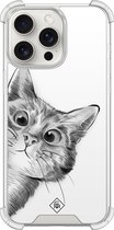 Casimoda® hoesje - Geschikt voor iPhone 15 Pro Max - Kat Kiekeboe - Shockproof case - Extra sterk - TPU/polycarbonaat - Wit, Transparant