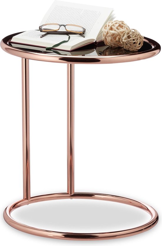 relaxdays bijzettafel koper - salontafel zwart glas - glastafel -  bijzettafeltje modern | bol.com