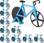 Relaxdays 10 x pizzasnijder fiets - pizzames racefiets - pizzaroller - deegroller - blauw