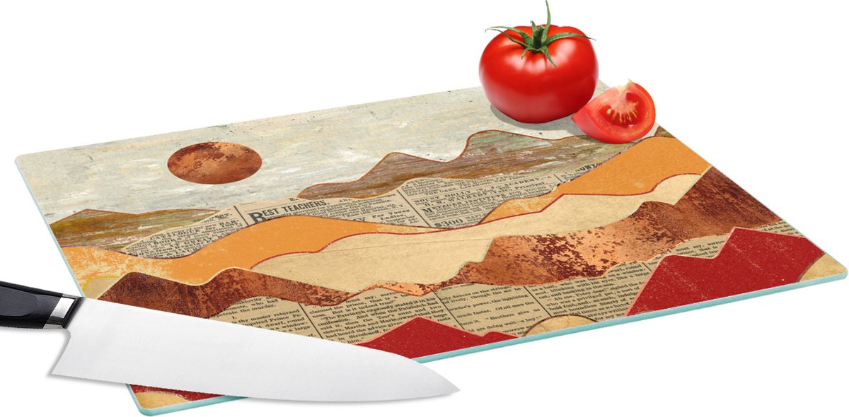 Glazen Snijplank - 39x28 - Vintage - Krant - Brons - Abstract - Landschap - Kleuren - Snijplanken Glas