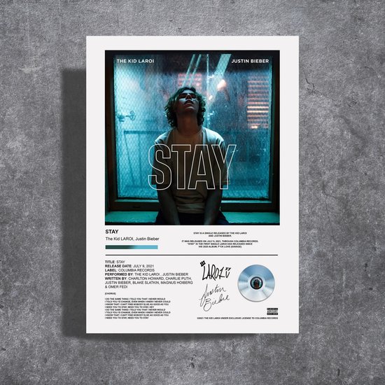 The Kid Laroi - Justin Bieber - Stay - Metalen poster - 30x40cm