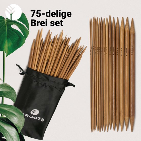 Groots Bamboe Breinaalden Set 75 stuks - 2 tot 10 mm - Breinaalden zonder knop - Inclusief Breinaalden etui