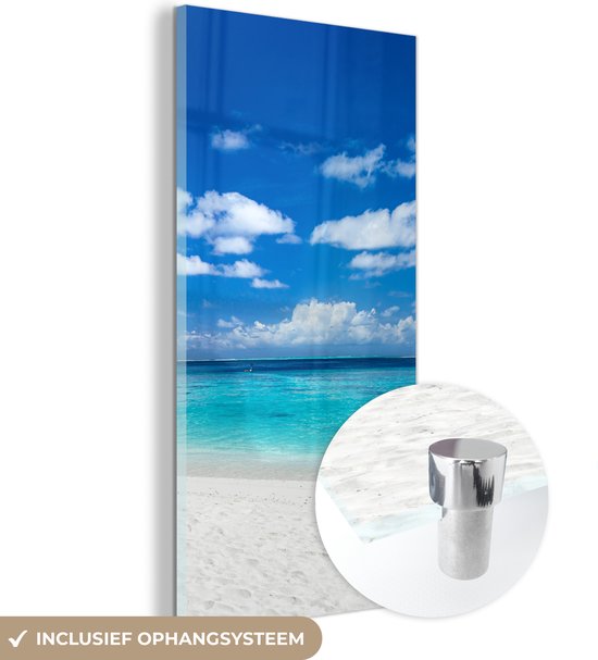 MuchoWow® Glasschilderij 60x120 cm - Schilderij acrylglas - Strand - Zee - Palmboom - Eiland - Foto op glas - Schilderijen