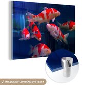 MuchoWow® Glasschilderij 60x40 cm - Schilderij acrylglas - School met grote vissen - Foto op glas - Schilderijen