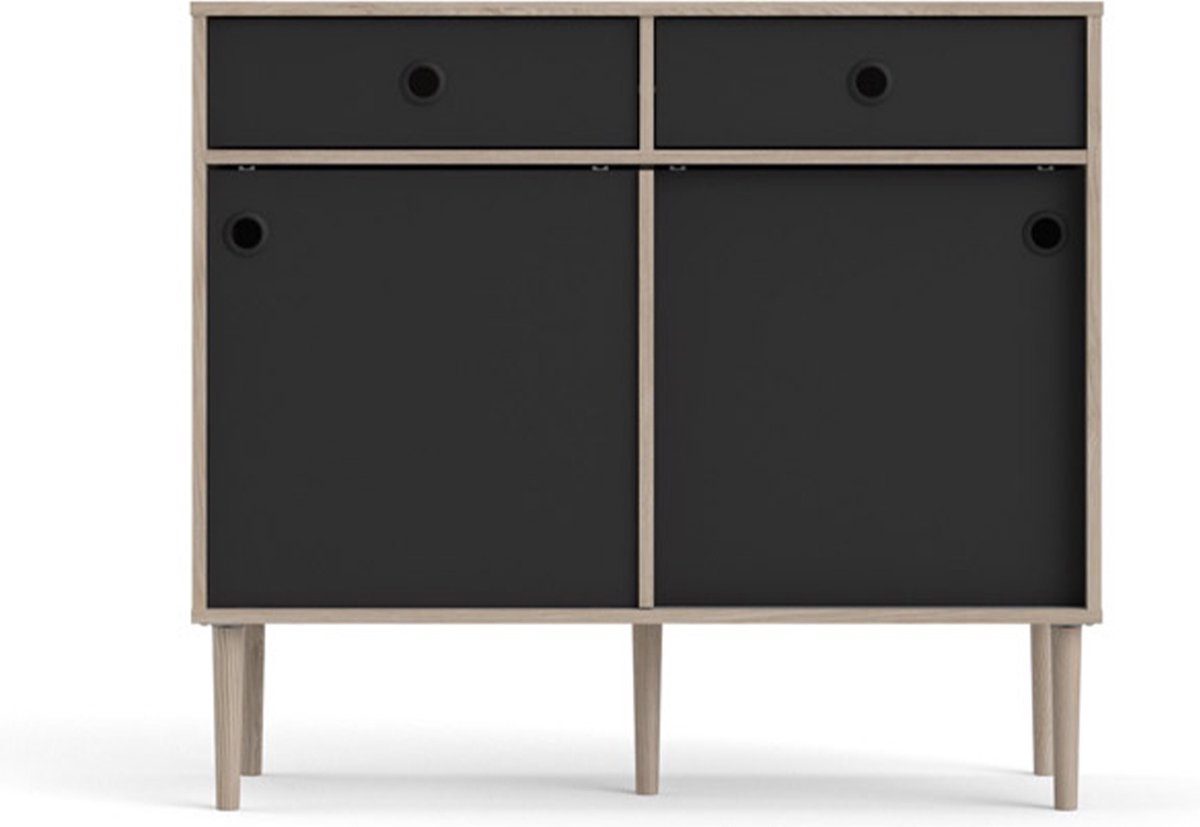 Penny dressoir 2 schuifdeuren en 2 laden Hickory decor en mat zwart.