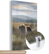 MuchoWow® Peinture sur verre 100x150 cm - Peinture sur verre acrylique - Highlanders écossais - Brouillard - Herbe - Photo sur verre - Peintures