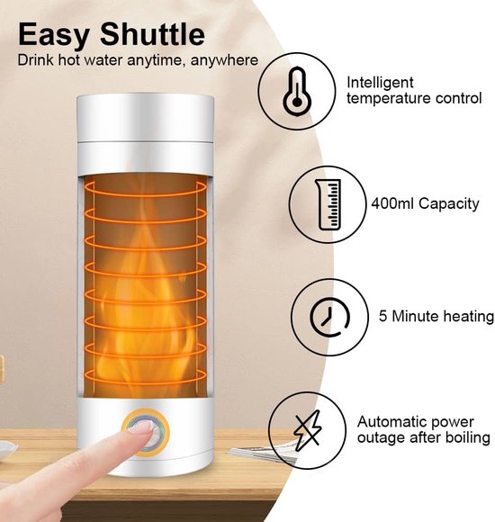 Bouilloire électrique Mizikuu – Bouilloire de voyage portable pour faire bouillir le Café et le Thee sous pression – Arrêt automatique