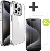 iMoshion Hoesje Shockproof Premium & 2X Screenprotector Gehard Glas Geschikt voor iPhone 15 Pro - Transparant