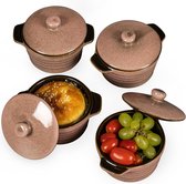 Mini Stoneware Cocottes, 250 ml Ramekins, Souffle Cases with Lid, Set of 4 Small Casserole Dish, Creme Brulee Bowls, Reactive Pink