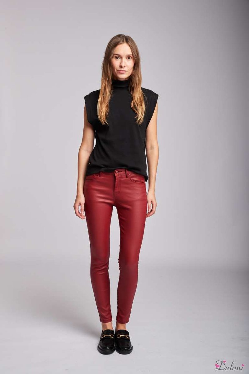 Broek Toxik3 lederlook met normale taille push-up slim fit rood