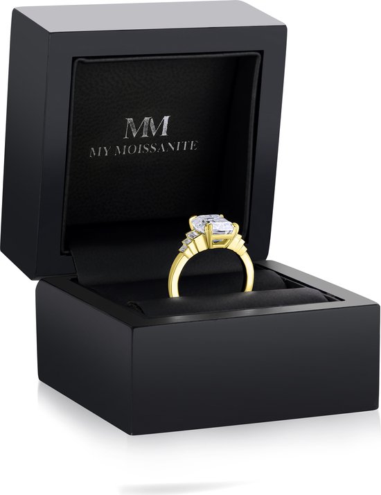 Rectanglo - 14k Geelgouden Smaragd Geslepen Moissanite Ring met Baguette Accenten - 1.75