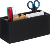 Boîte à stylos Relaxdays noir - bambou - organisateur de bureau - 4 compartiments - porte-stylos - grand