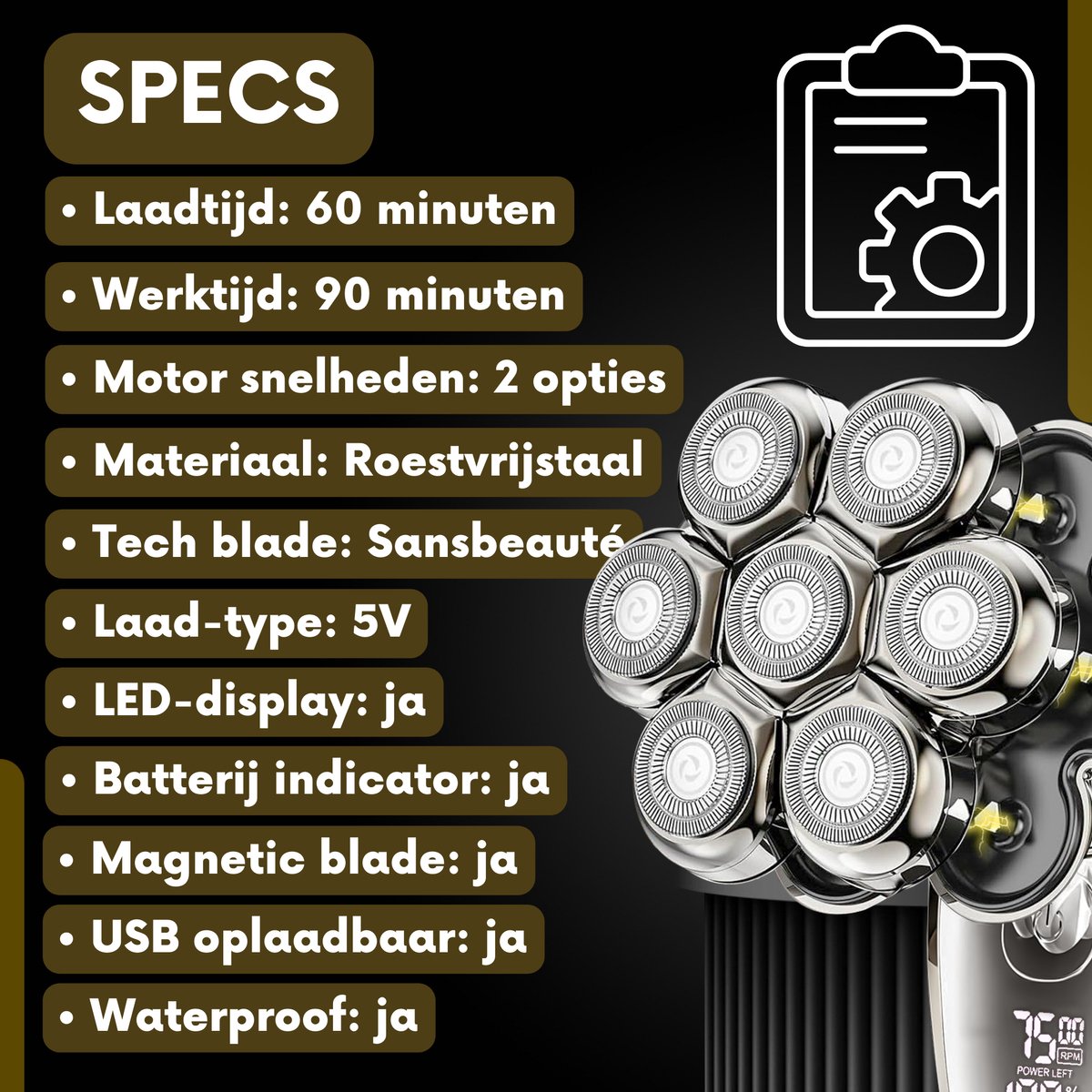 6-in-1 Scheerapparaat Mannen – Trimmer - Tondeuse - Sansbeauté® SkullSharp MAX - Electric Face & Head Shaver - Shave - Hoofd Kaal Scheren – Nat & Droog - Elektrisch thumbnail 3