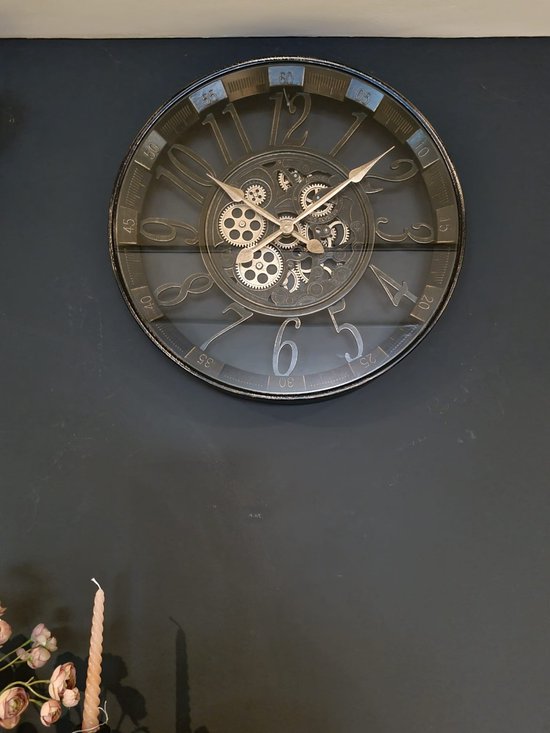 wandklok zwart - wandklok modern Frank - klok met tandwielen 55cm