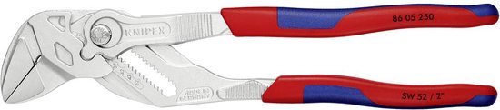 Knipex "86 05 250" "SW 52 / 2""" waterpomptang met rode en blauwe handvatten op witte achtergrond.