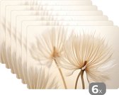 Placemat met beige bloemen - Placemats kunststof - 45x30 cm - 6 stuks - Borden onderleggers antislip - Tafel decoratie natuur - Luxe tafelversiering - Tafelonderlegger - Tafelmat vinyl - Bord onderlegger - Tafeldecoratie accesoires