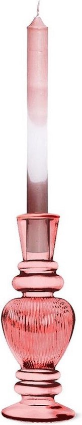 Kaarsen kandelaar Venice - gekleurd glas - ribbel roze - D5,7 x H15 cm
