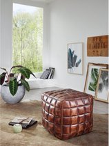 Poef - Kubus - Leren Poef - Bruin - Gewatteerd - Leer - 41 x 39 x 39